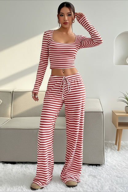 Two Tone Stripe Two Piece Pants Set