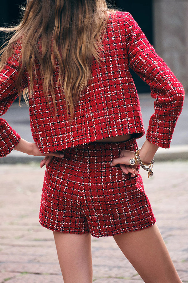 Fashionable Tweed Plaid Texture Mini Skirt