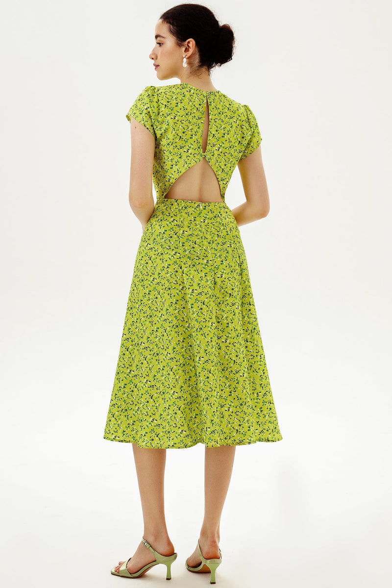Backless Cut-out Slit Print Midi Dress Green