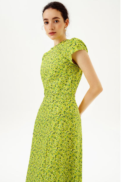 Backless Cut-out Slit Print Midi Dress Green