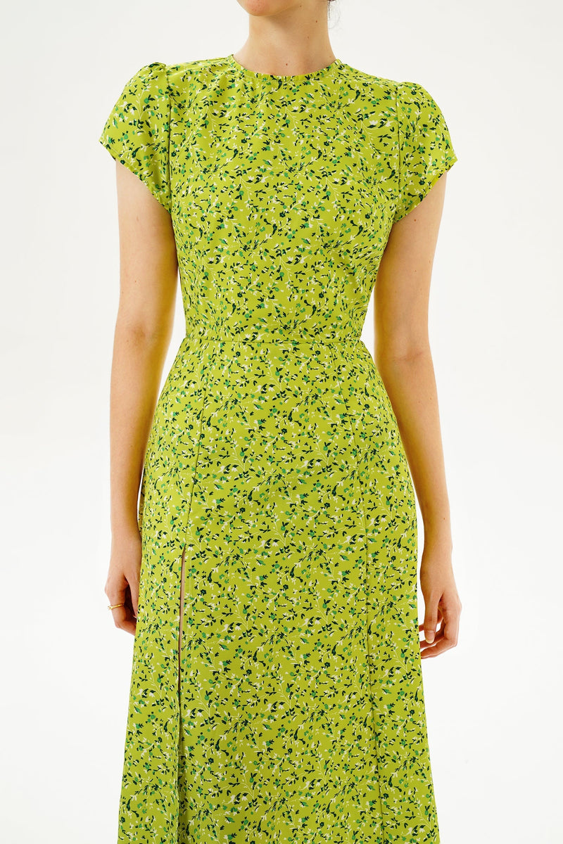 Backless Cut-out Slit Print Midi Dress Green