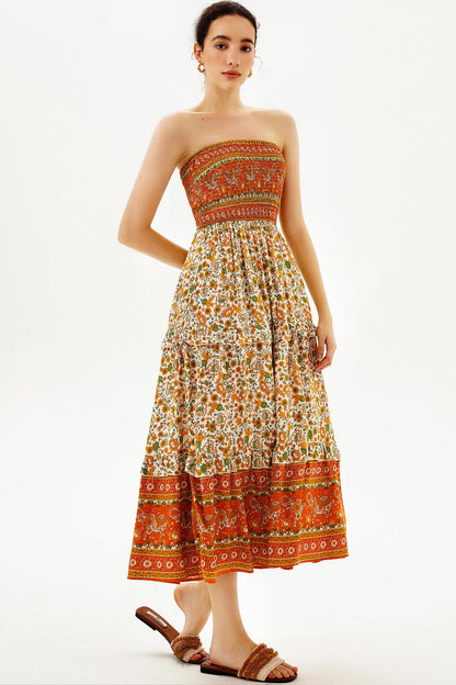Tube Top Smocked Elastic Midi Dress