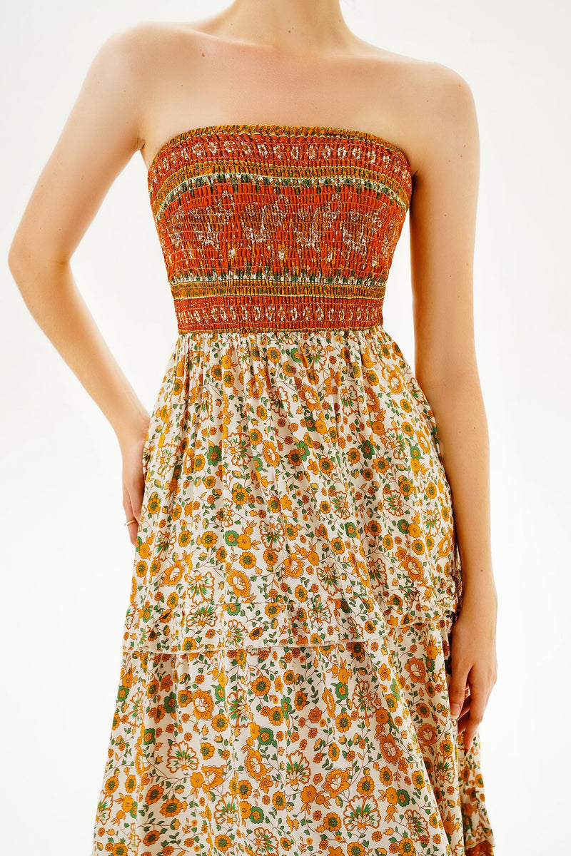 Tube Top Smocked Elastic Midi Dress