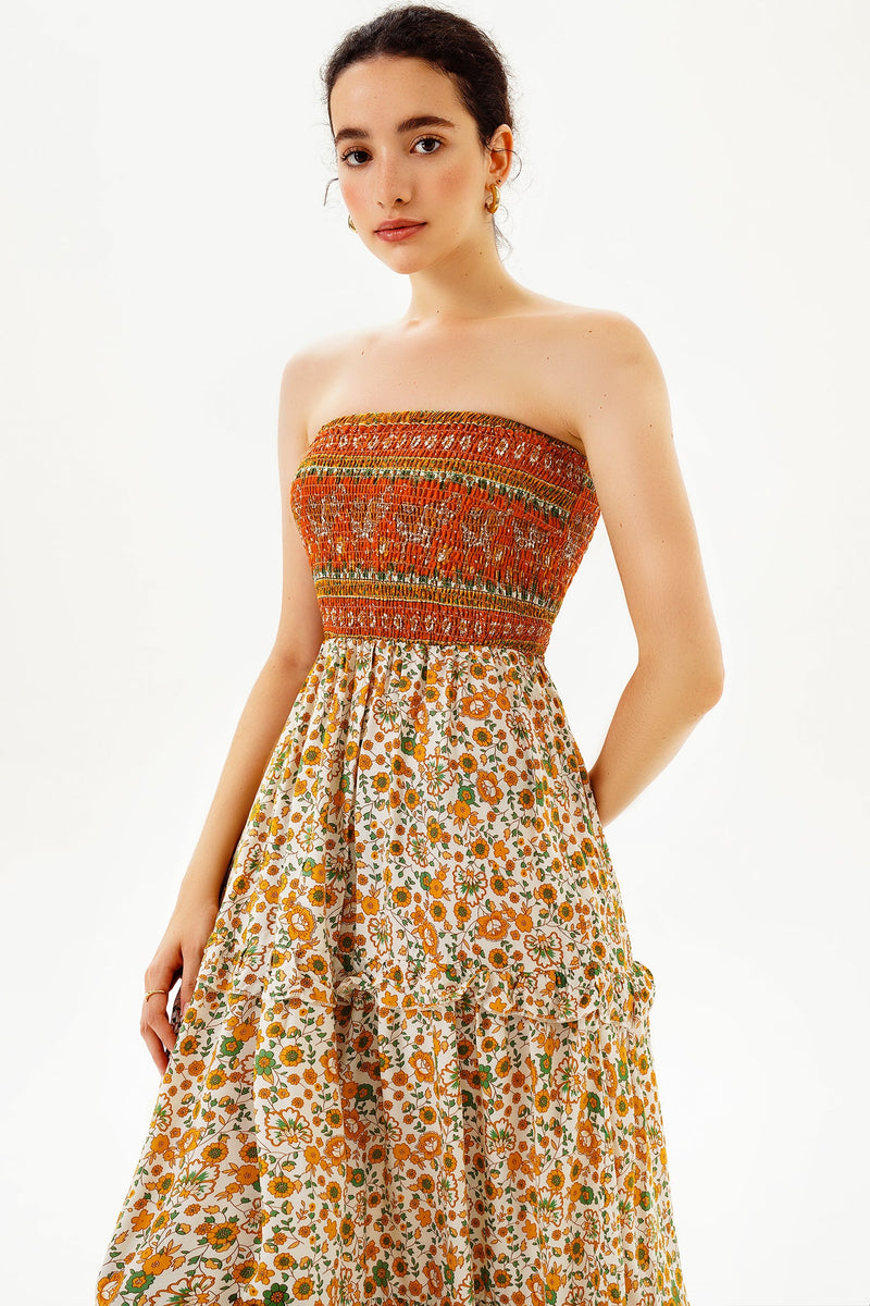 Tube Top Smocked Elastic Midi Dress