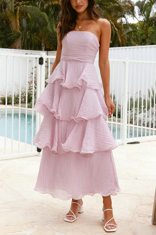 Moxidress Strapless Ruffle Layered Maxi Dress
