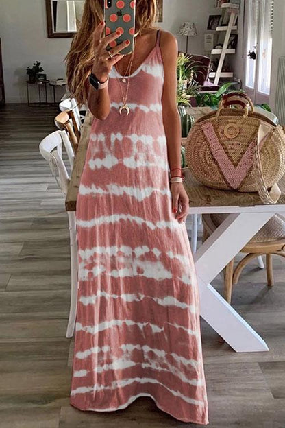 V Neck Tie Dye Maxi Dress