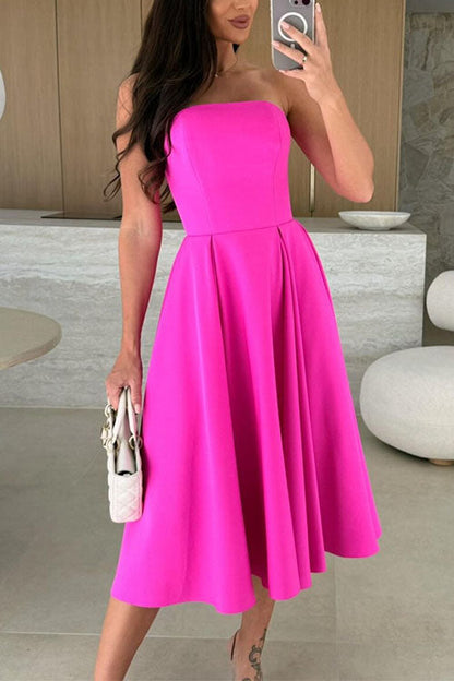 Moxidress Strapless Open Back Waisted Swing Midi Dress