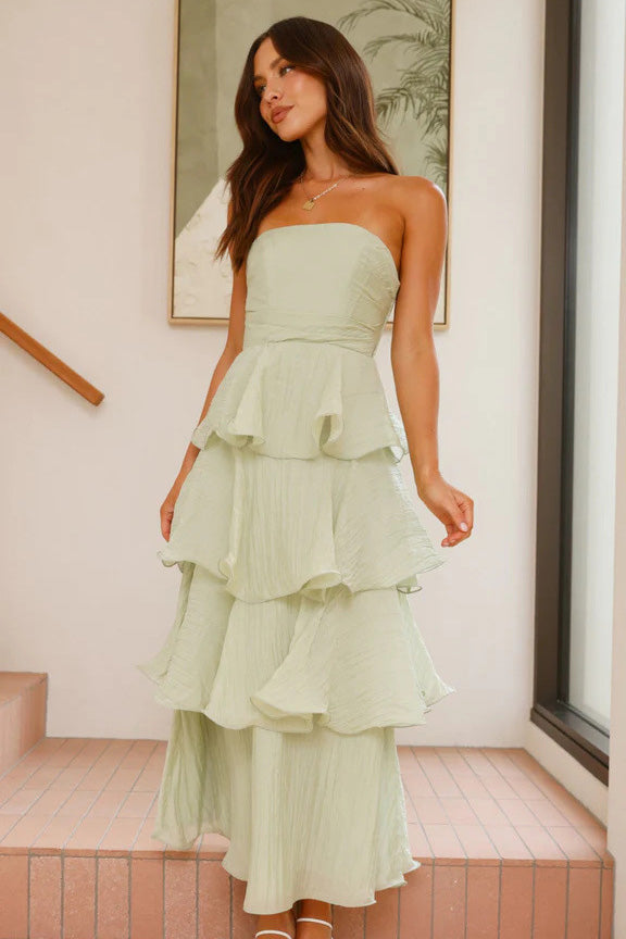 Strapless Backless Tiered Midi Dress