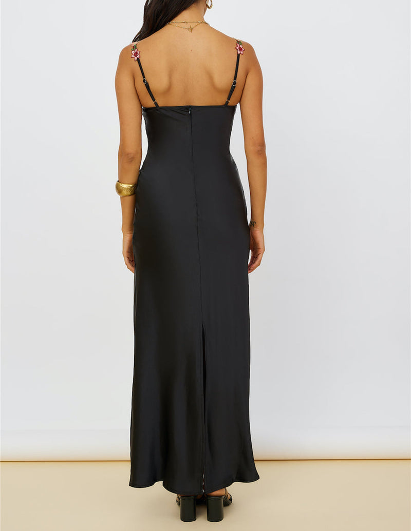 Juliette - Embroidery Black Maxi Dress