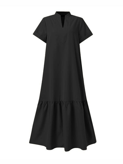 A-line Loose Color Split-joint V-neck Maxi Dresses