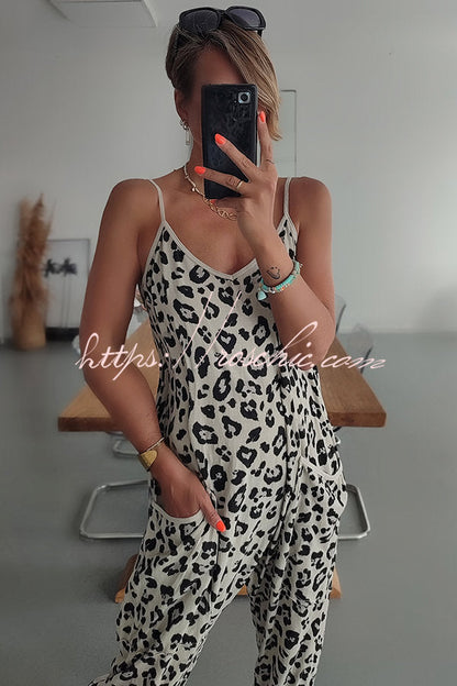 Kind and Leopard Pocketed Relaxed Strap Jumpsuit