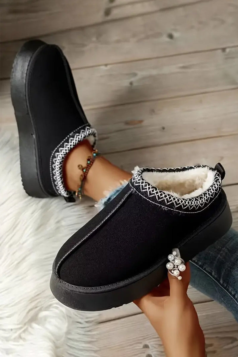 Chestnut Suede Contrast Print Round Toe Plush Lined Flats