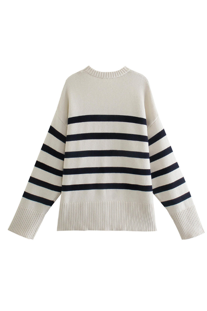 Striped Long Sleeve Crew Neck Pullover Knitted Sweater