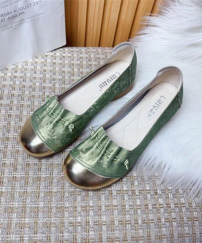 Green Print Cinched Splicing Flat Feet Shoes