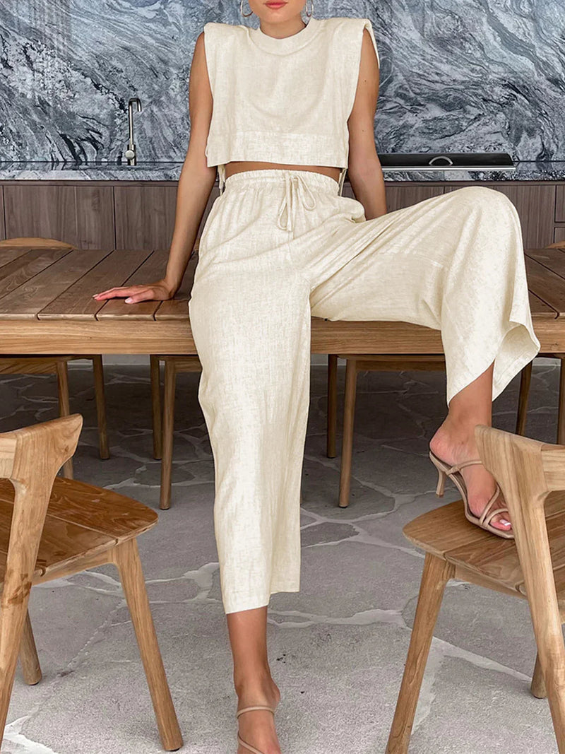Always Linen Two Piece Wide Leg Pants Set