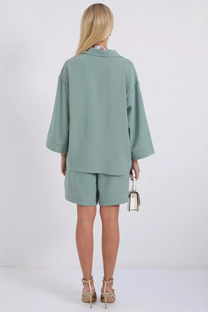 Color Shirt Single-breasted Bermuda Shorts Set