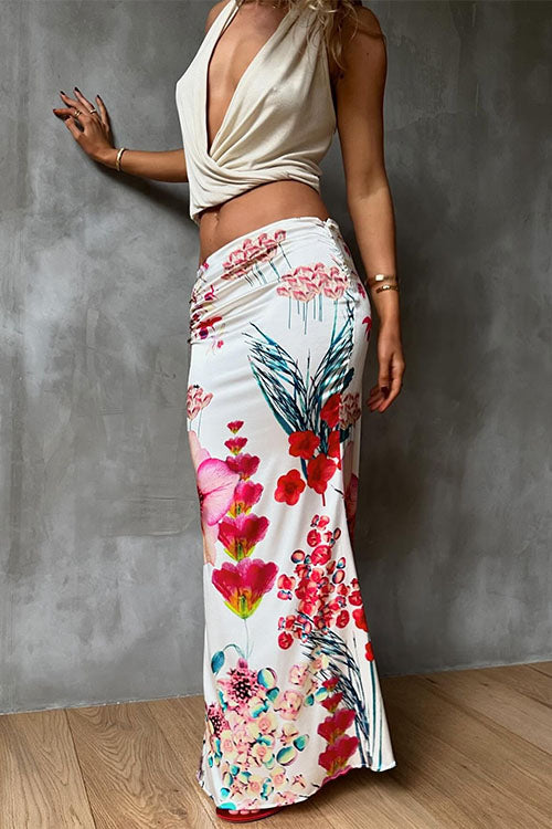 Print Satin Bodycon Maxi Skirt