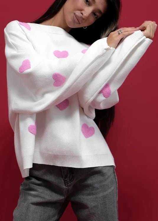 Love-embroidered Heart Sweater - Cozy Knitwear