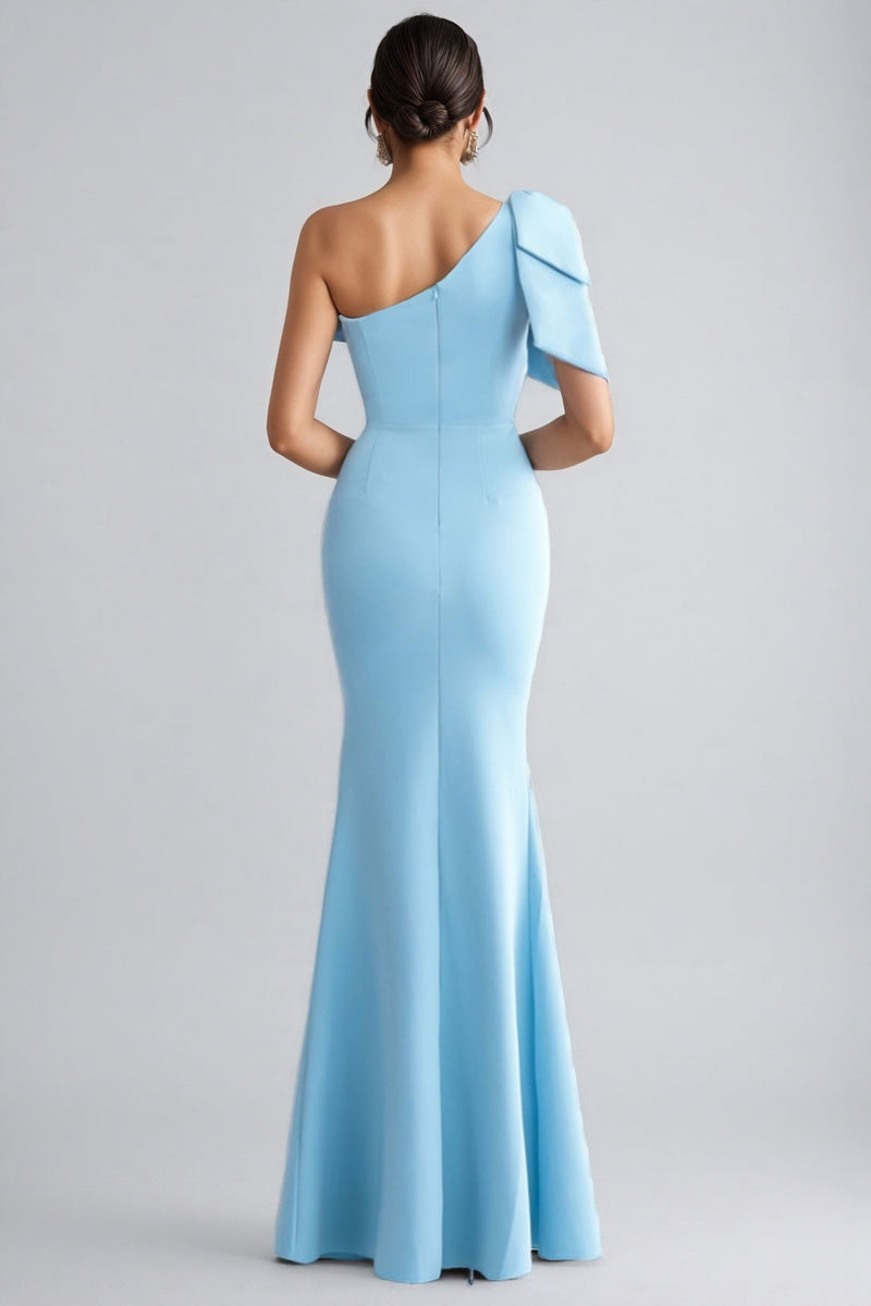 Denny Blue One-shoulder Embroidered Maxi Dress