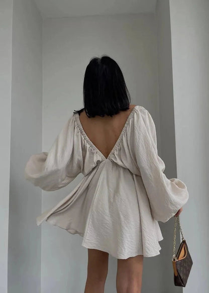V-neck Lantern Sleeve Dress