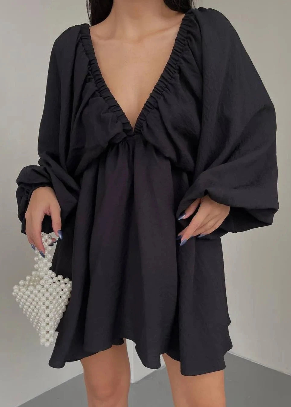 V-neck Lantern Sleeve Dress