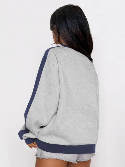 Contrast Color Round Neck Loose Sweater