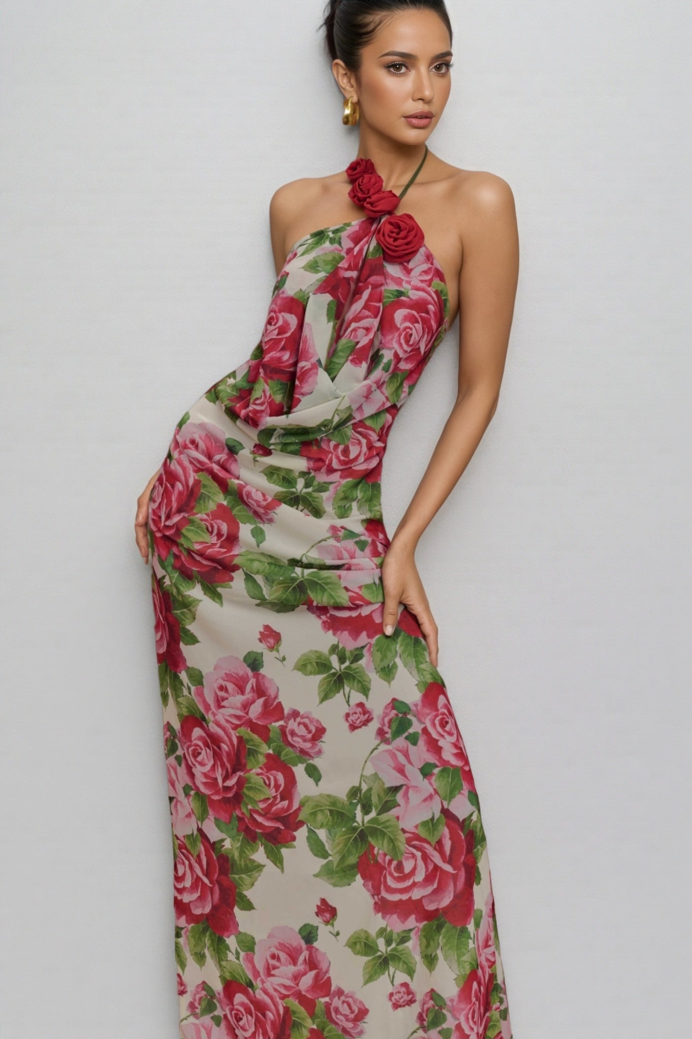Ysraela Cowl Neck 3d Maxi Dress