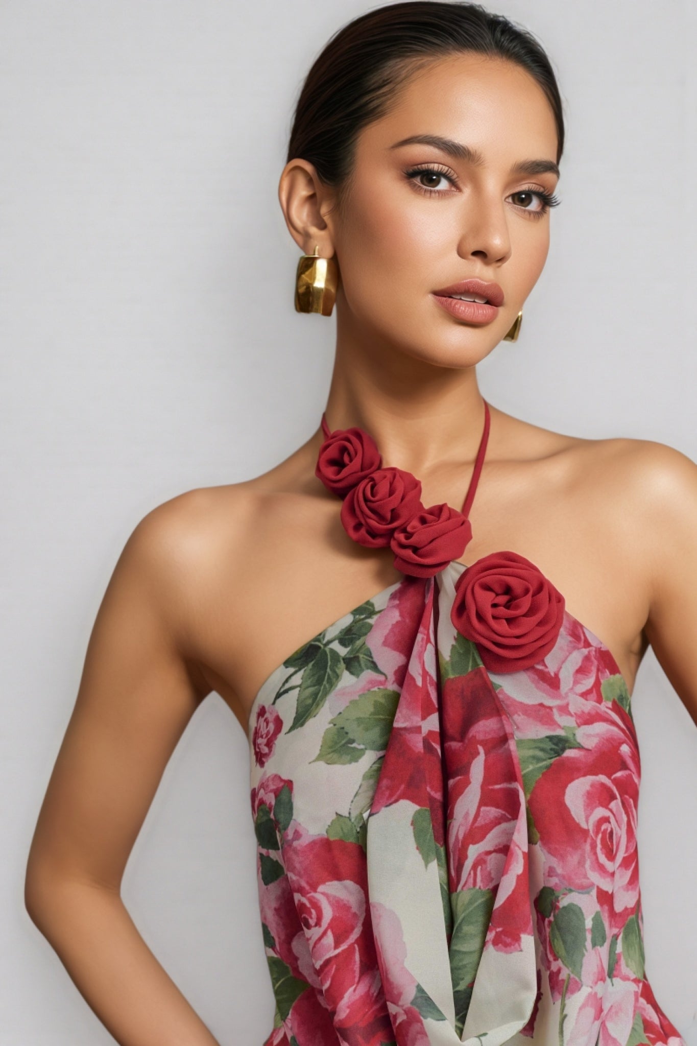 Ysraela Cowl Neck 3d Maxi Dress