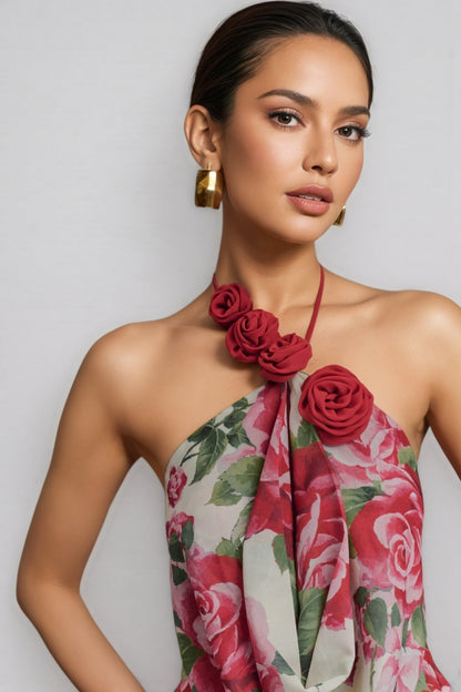 Ysraela Cowl Neck 3d Maxi Dress