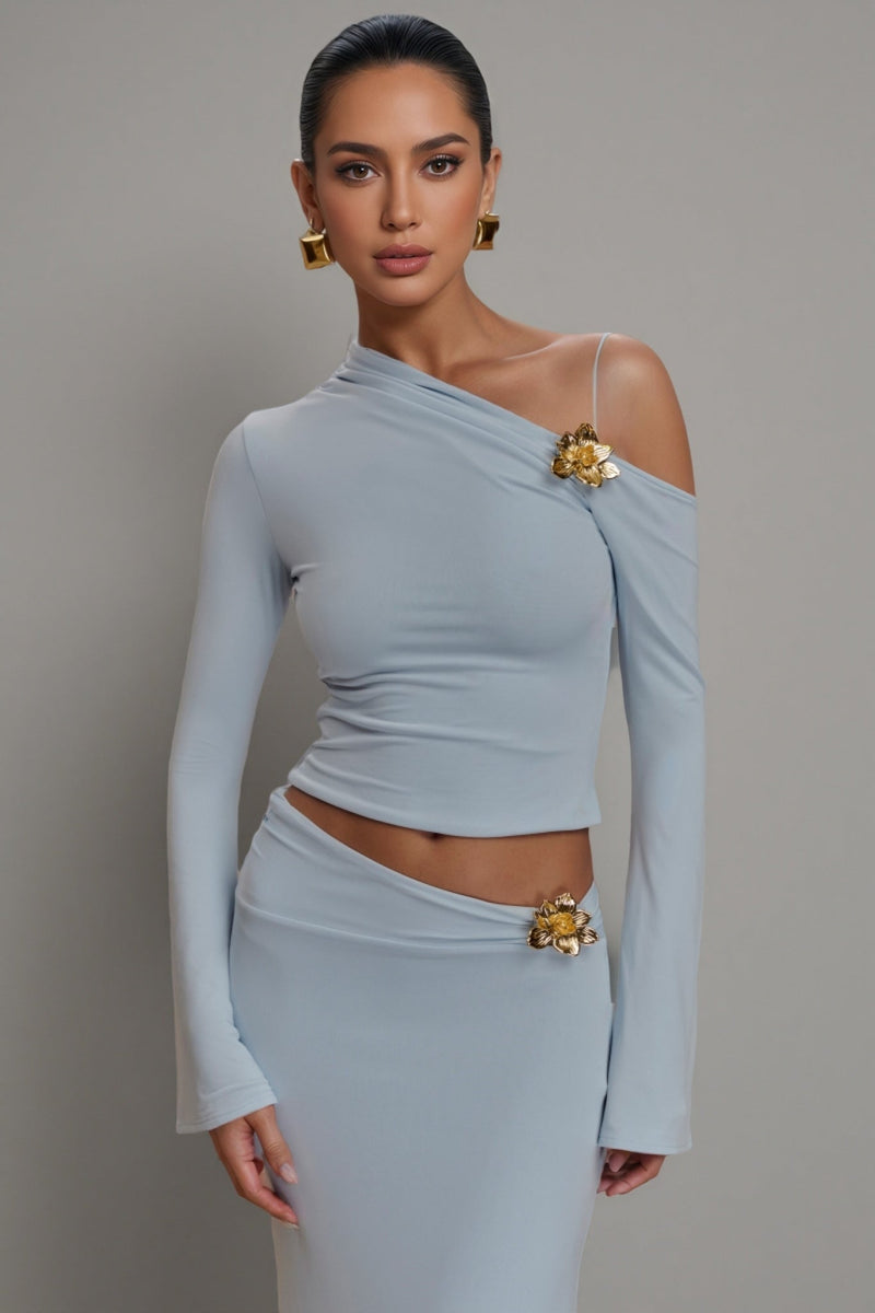 Scarle Blue 3d Flower Maxi Dress Set