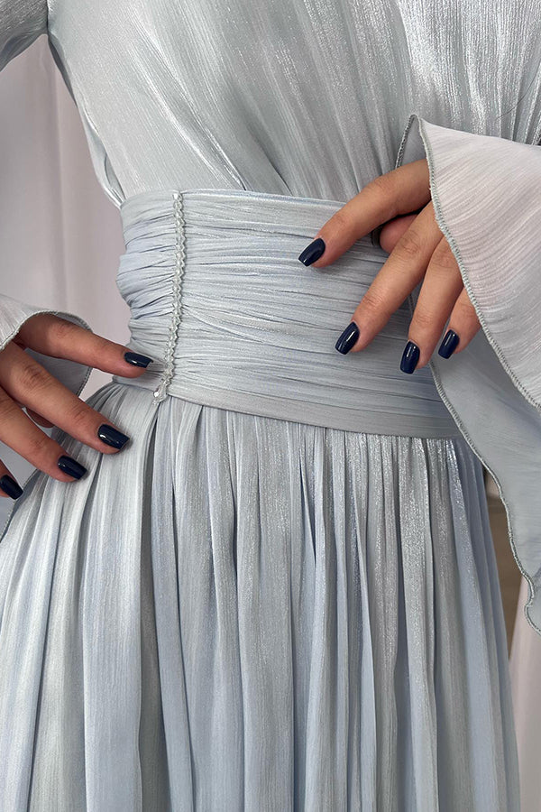 Stylish and Waist-tie Back Pleated Maxi Dress