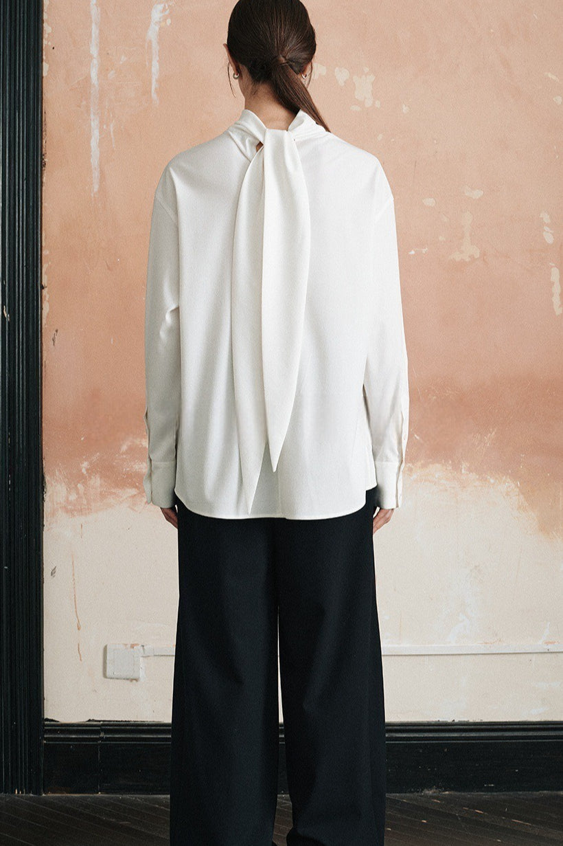 Lightweight Draped Tie Neck Blouse