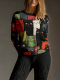 Cute Crowded Cats Art Pattern Cozy Knit Sweater elevenforest