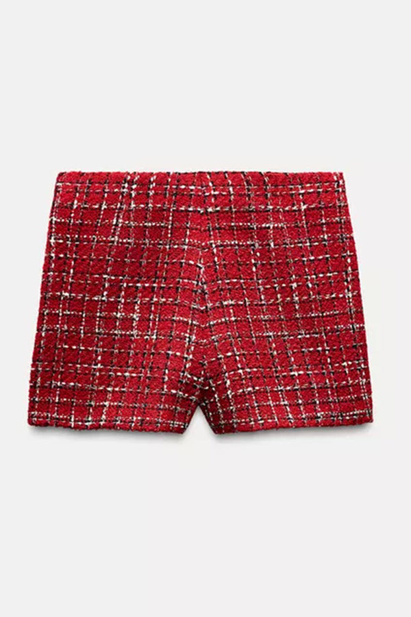 Fashionable Tweed Plaid Texture Mini Skirt