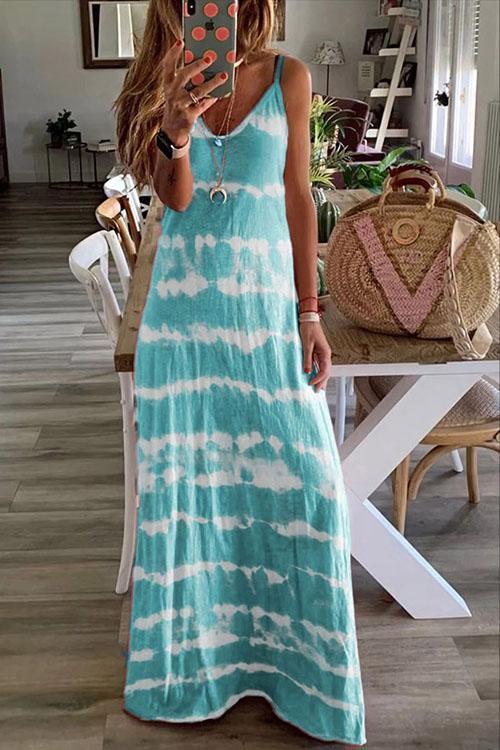 V Neck Tie Dye Maxi Dress