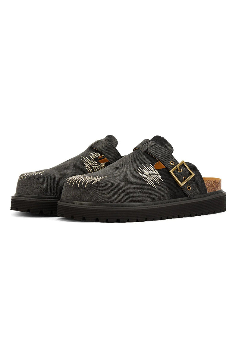 Distressed Denim Closed-toe Slip-on Flat