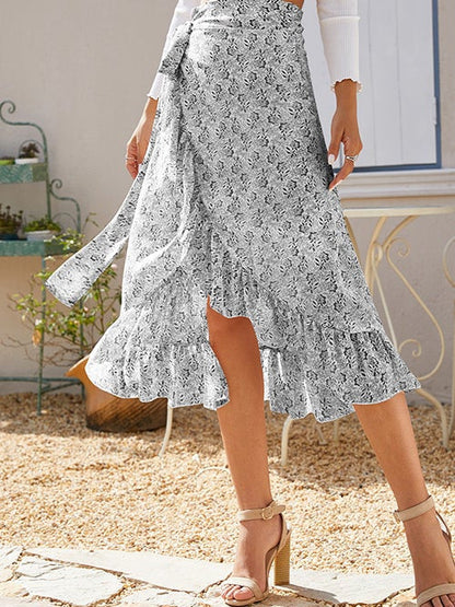 Ditsy Tie Side High Low Skirt