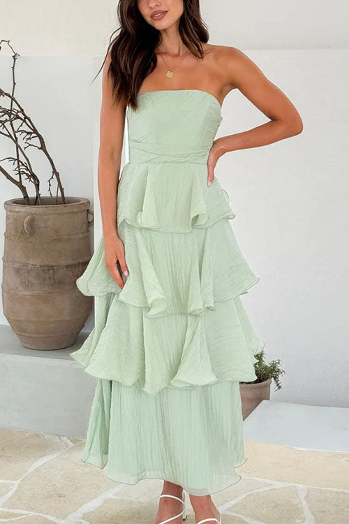 Moxidress Strapless Ruffle Layered Maxi Dress