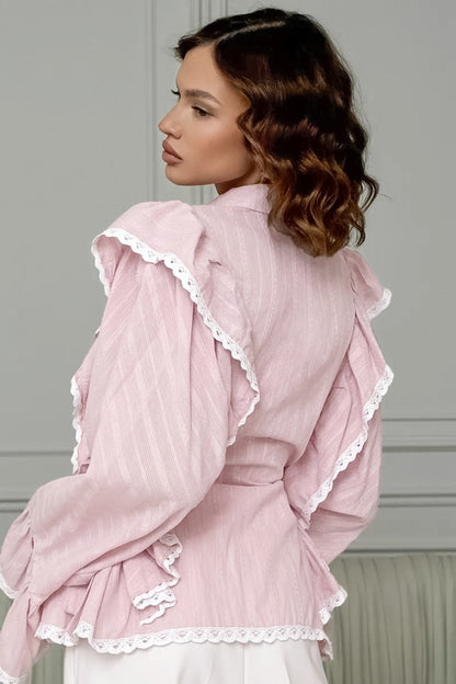 Jacquard Bell Sleeve Loose Blouse