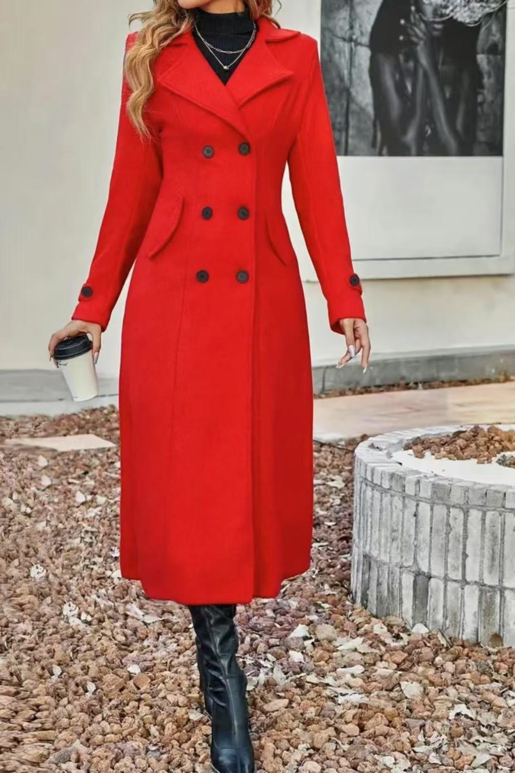 Wool Blend Lapel Double Breasted Overcoat