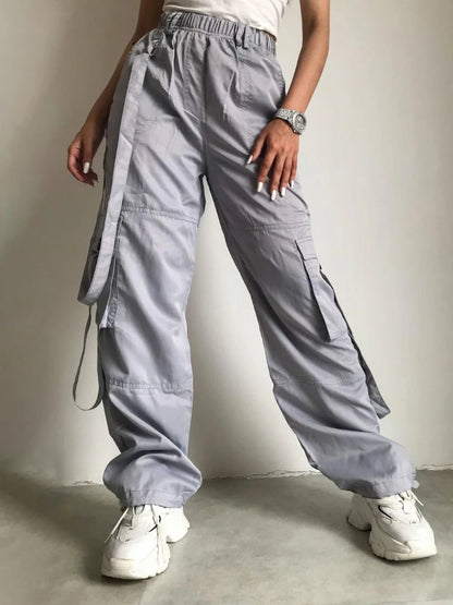 High Waist Cargo Pants Pocket Loose Pink Baggy Sweatwear Female Autumn Winter Sweatpants Woman