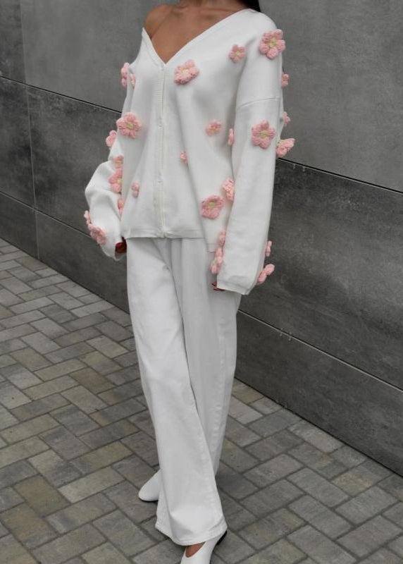 Blush Bloom - 3d Knit Cardigan With V-neck