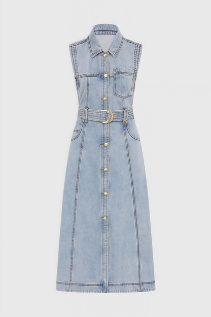 Ivetha Denim Tie-waist Midi Dress