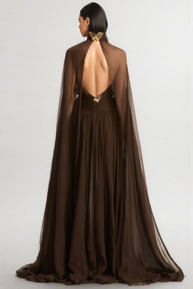 Hiram Mesh High-neck Bow Maxi Dress