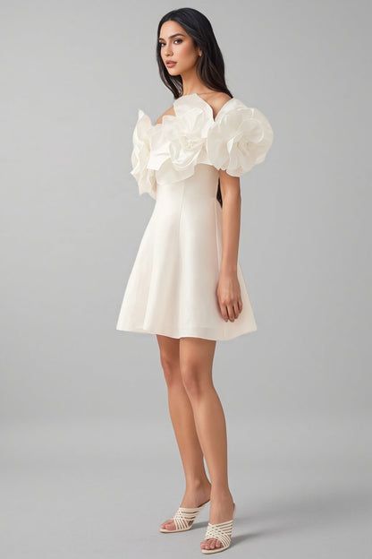 Evelyn White Oversized Applique Mini Dress