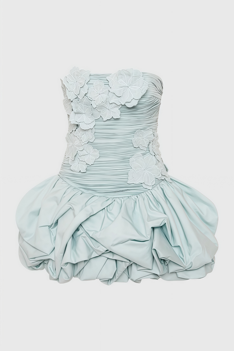 Rylerd Strapless 3d Flower Puff Mini Dress