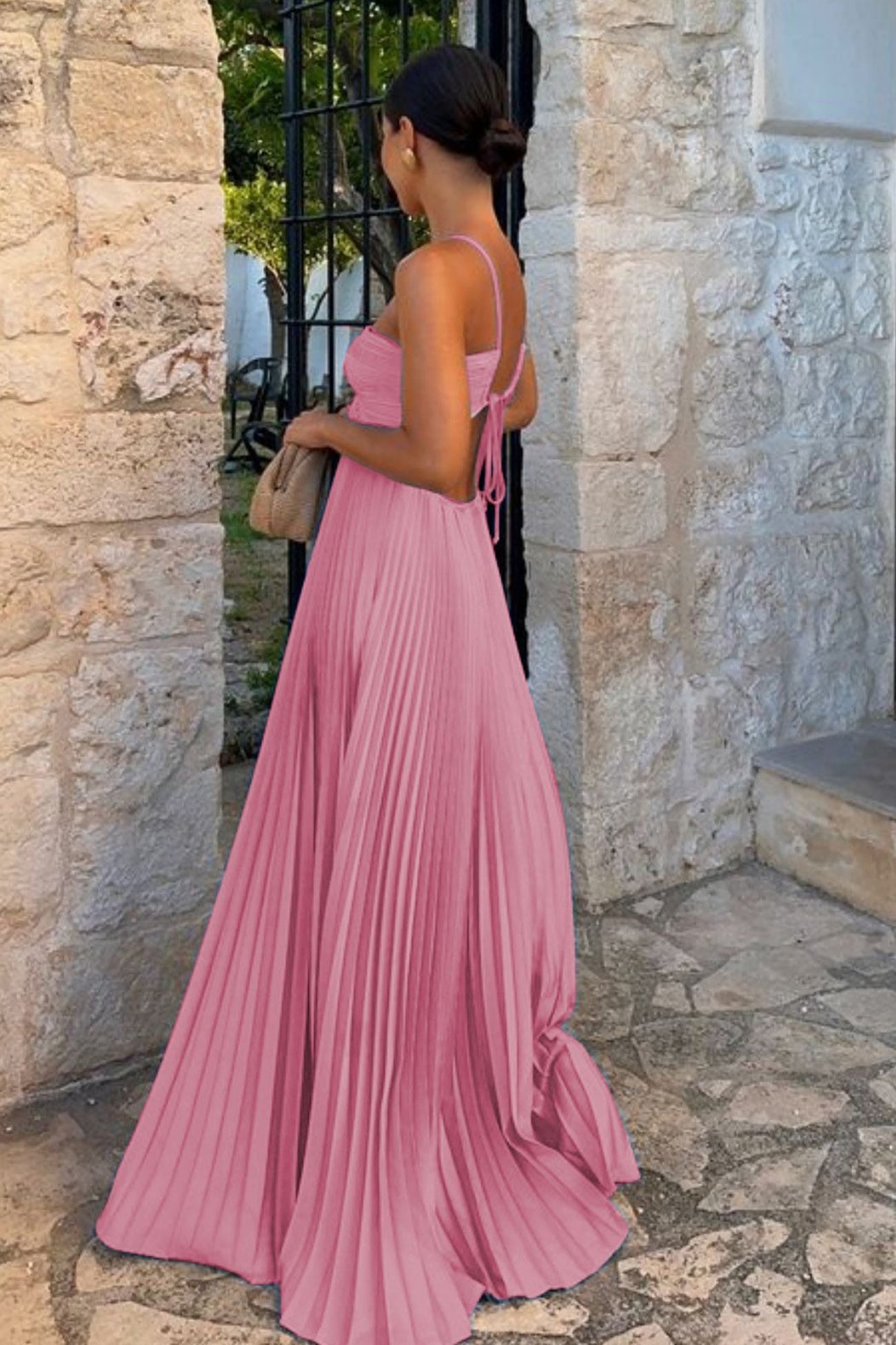Halterneck Cutout Pleated Maxi Dress