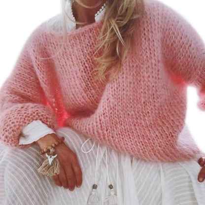 Moxidress Boat Neck Fluffy Knitting Sweater