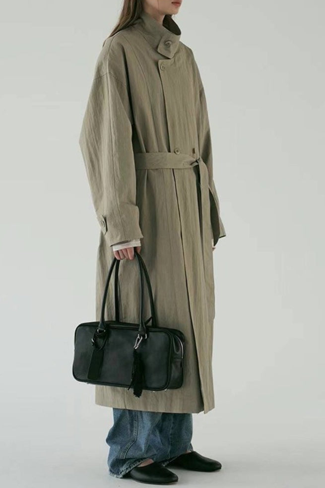 Oversized Stand Collar Long Overcoat