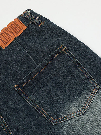 Star Pattern Patchwork Baggy Denim Shorts